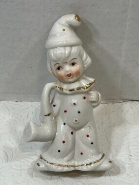 VTG Pierrot Child Clown Hat Polka Dots Musician Saxophone Figurine 2.75"x4.75"